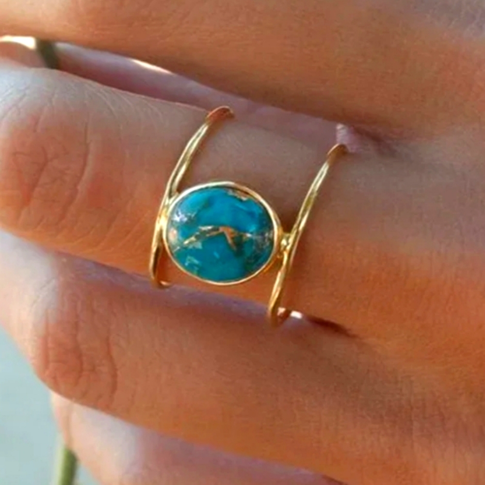 Imitation turquoise gold tone fashion ring size 8
